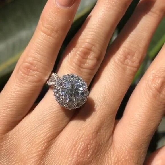 🔥Super Large Flower Zircon Wedding Silver Plated Dainty Ring for Woman, L154 - Picture 5 of 6